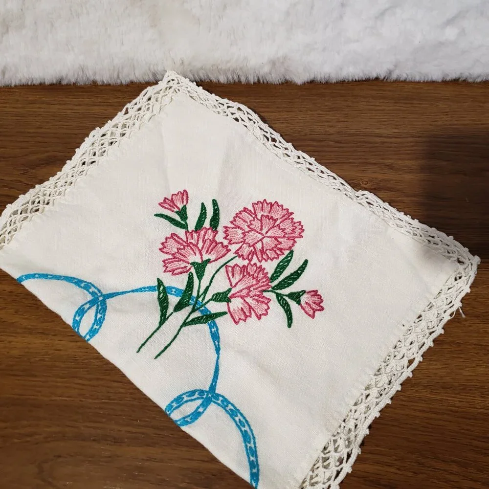 Vintage‎ Cream Ivory Table Runner Mat Decor Embroidered Floral Lace